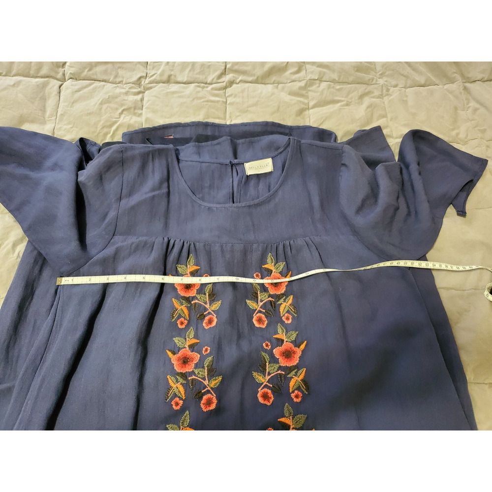 Bella Ella Women’s Navy Embroidered Midi Dress Size L Rayon Blend Boho Peasant - Picture 3 of 14